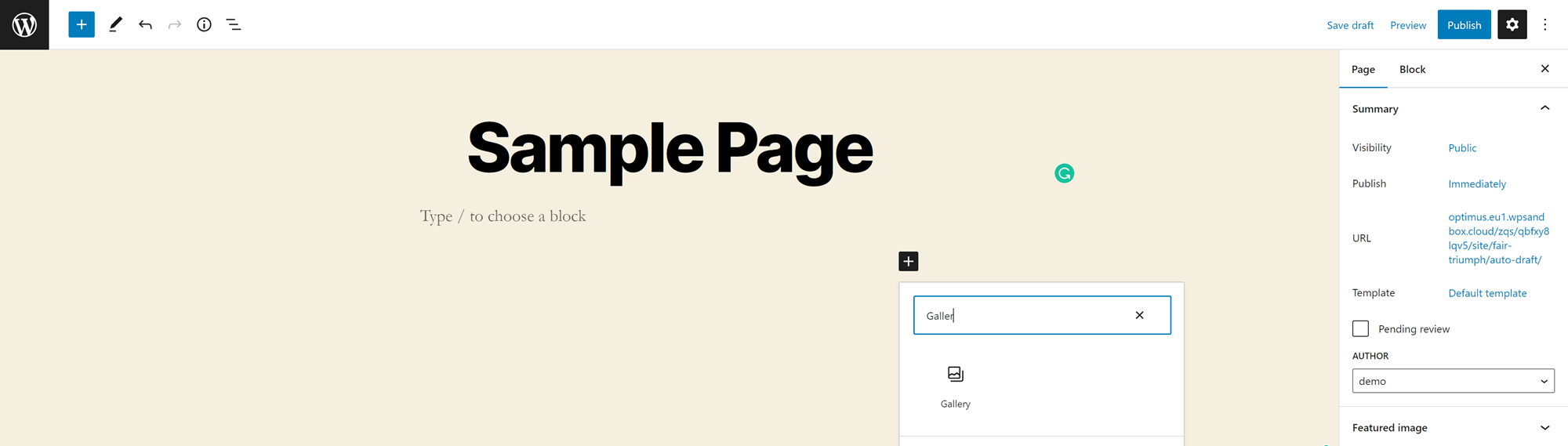 Come creare una galleria in WordPress: bloccare la ricerca per "Galleria"