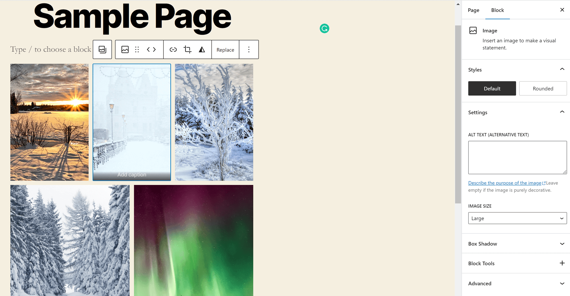 Come creare una galleria in WordPress: opzioni di blocco della galleria di immagini per didascalie e testo alternativo