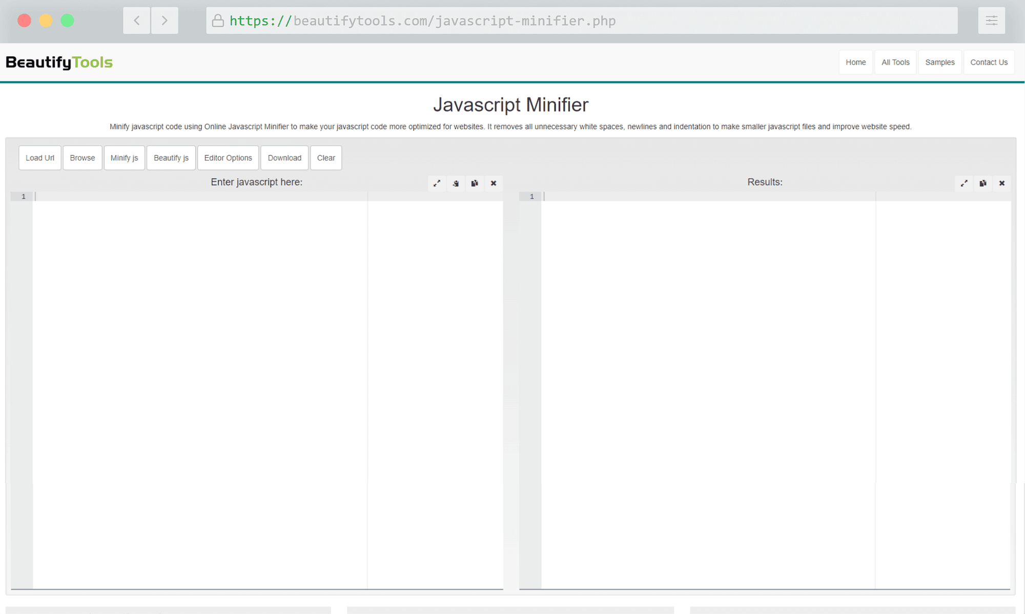 Minificador de JavaScript por BeautifyTools