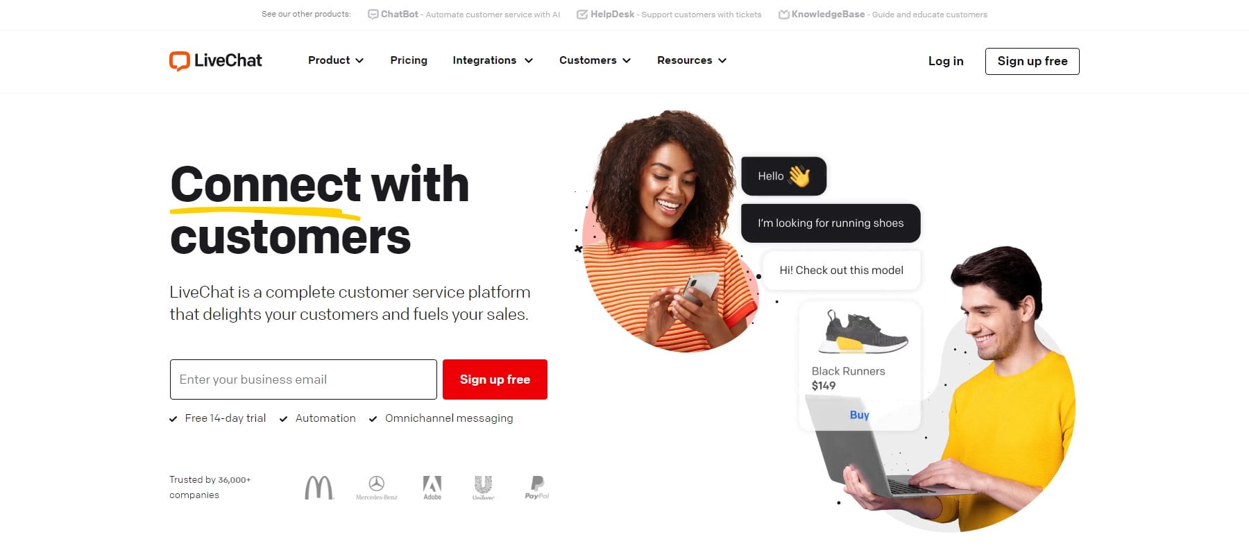 LiveChat 홈페이지의 ChatBot 2023년 4월