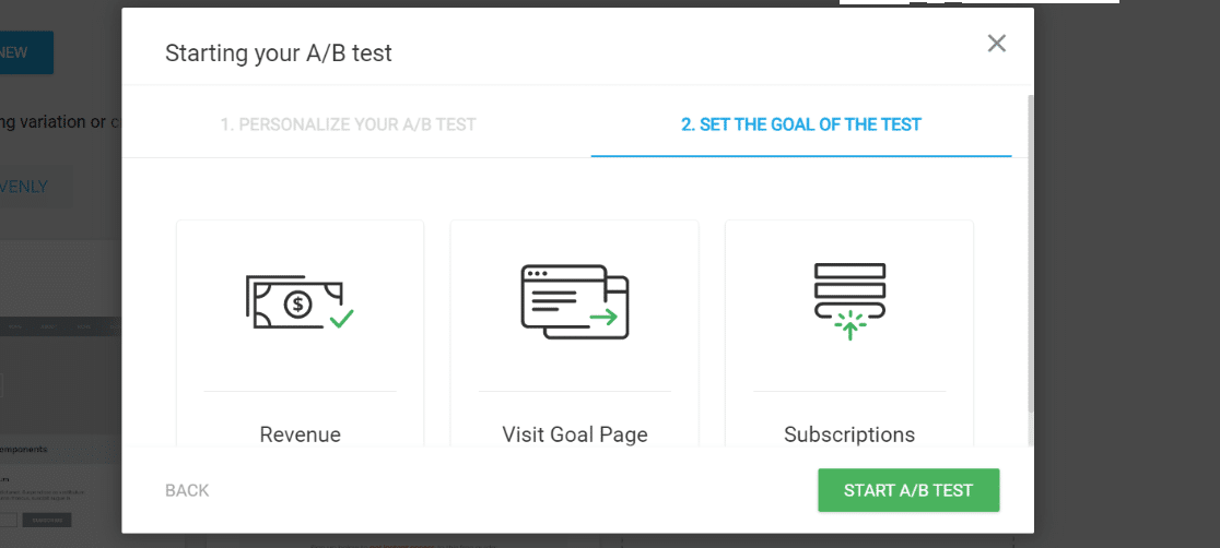 Choosing experiment goals in Thrive Optimize