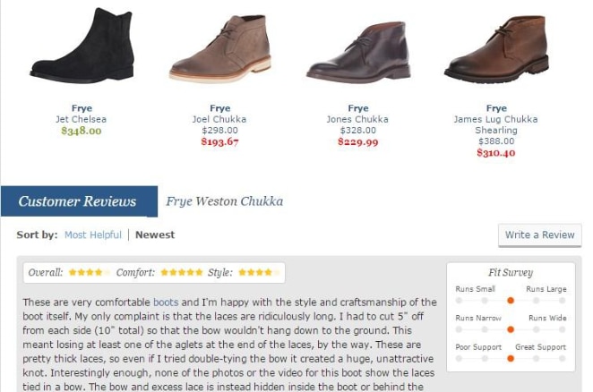 Zappos-Produktseite