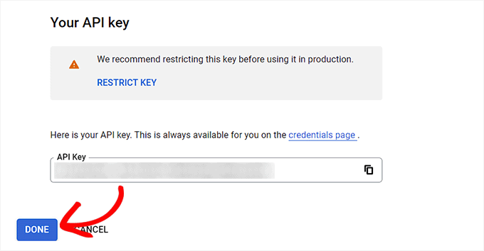 Kopieren Sie den YouTube-API-Schlüssel Copy the YouTube API key