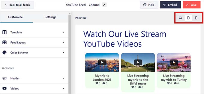 Feed in der Vorschau anzeigen und speichern Preview and save feed