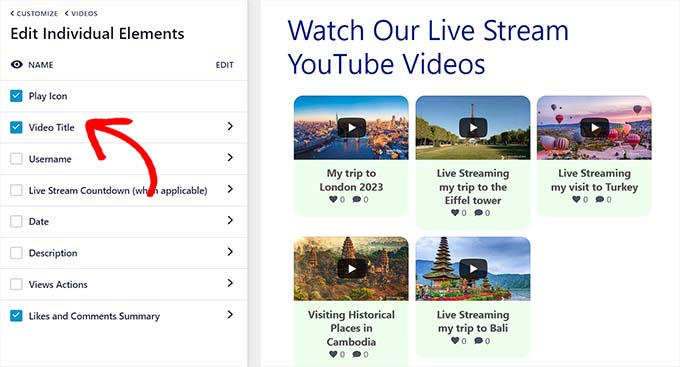 Bearbeiten Sie die einzelnen Elemente, die Sie zusammen mit dem Video anzeigen möchten Edit the individual elements you want to display along with the video