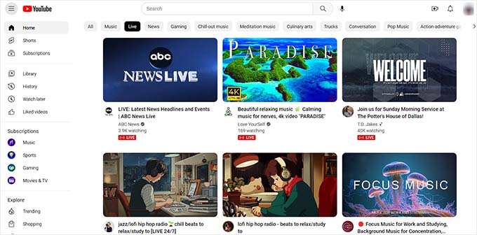 YouTube-Livestream YouTube live stream