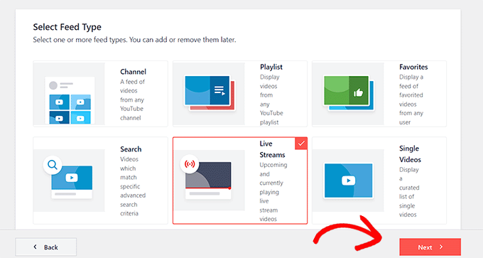 Wählen Sie Live-Stream als Feed-Typ Choose live stream as feed type