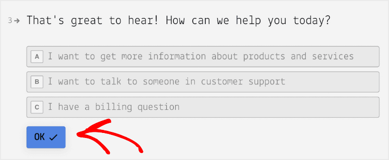 已選擇 Typeform 選項 - WPForms - IsItWP - 免費的 WordPress 主題檢測器 typeform final question