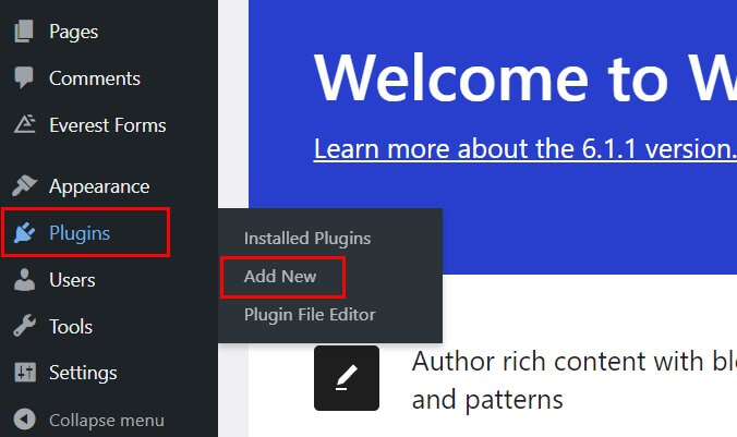 Navigieren Sie zu Plugins und Neu hinzufügen