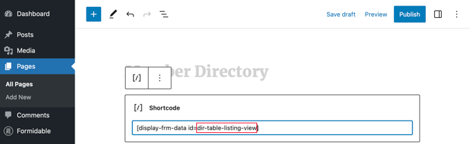 Shortcode pentru a afișa directorul într-un tabel Shortcode to Display the Directory in a Table