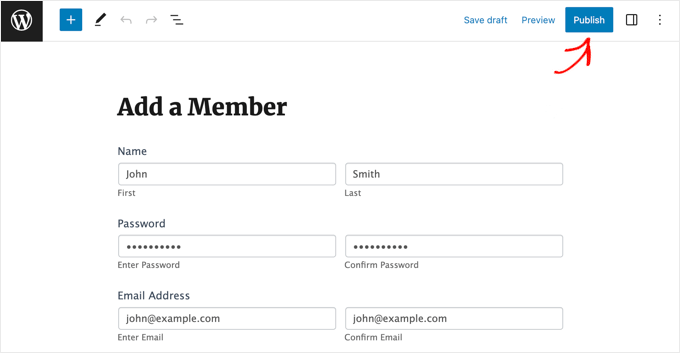 Publicarea paginii Adăugați un membru Publishing the Add a Member Page