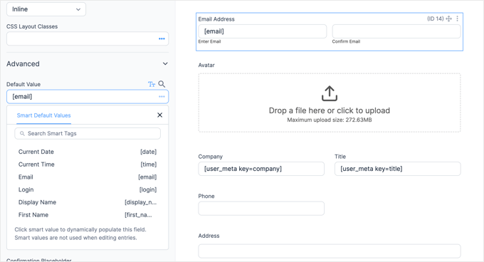 Personalizarea opțiunilor câmpului pentru adresa de e-mail Customizing the Email Address Field Options