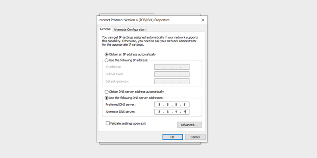 如何修复 DNS_PROBE_FINISHED_NO_INTERNET 错误? 4个 Entering Preferred DNS server