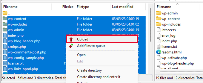 上传核心 WordPress 文件 Upload core WordPress files