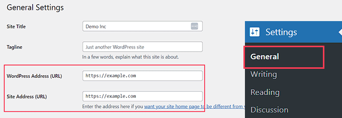 从 WordPress 管理员处检查您的 WordPress 和站点地址 Check your WordPress and site address from the WordPress admin
