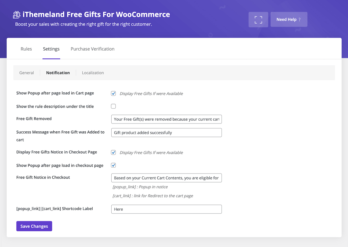 WooCommerce 设置通知的免费礼物