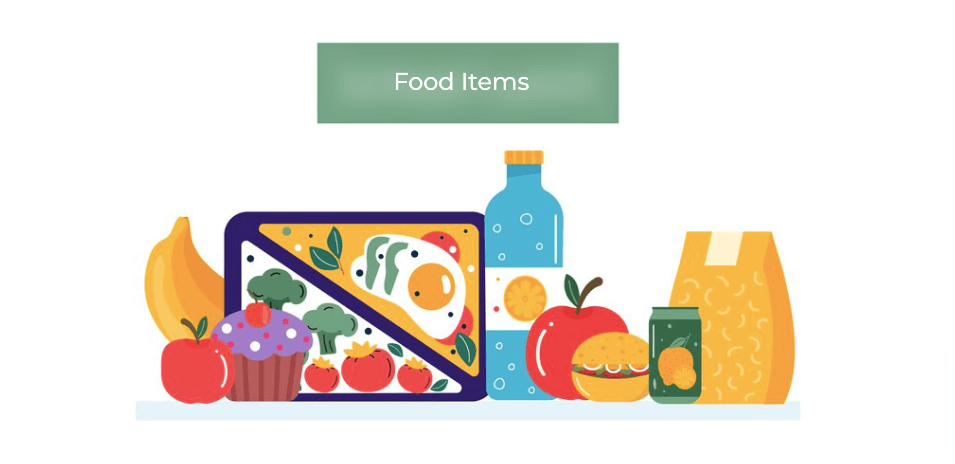Esta imagem mostra alimentos para o dia do mercado escolar
