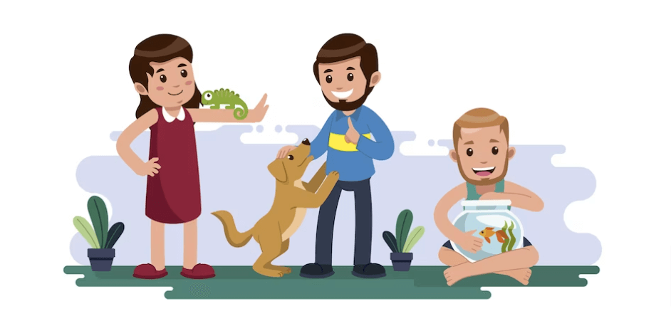 Esta imagem mostra um grupo de crianças preparando itens para animais de estimação para o dia do mercado escolar.