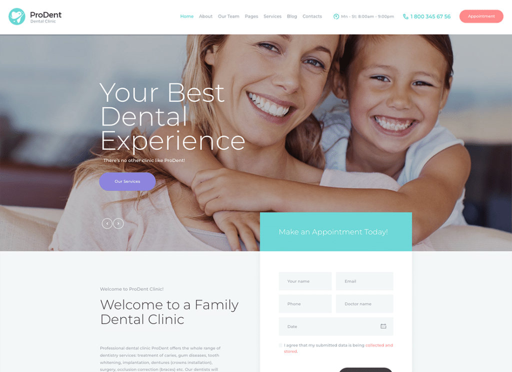 ProDent - ธีม WordPress คลินิกทันตกรรมและการดูแลสุขภาพหมอ
