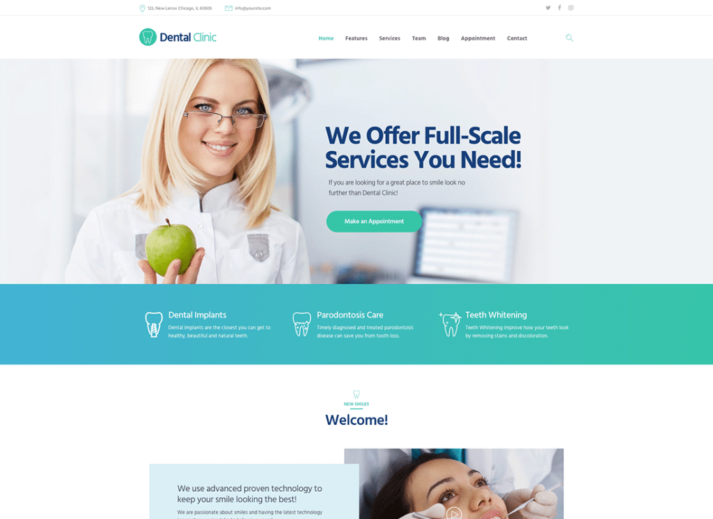 ธีม WordPress คลินิกทันตกรรม ยาและการดูแลสุขภาพหมอ