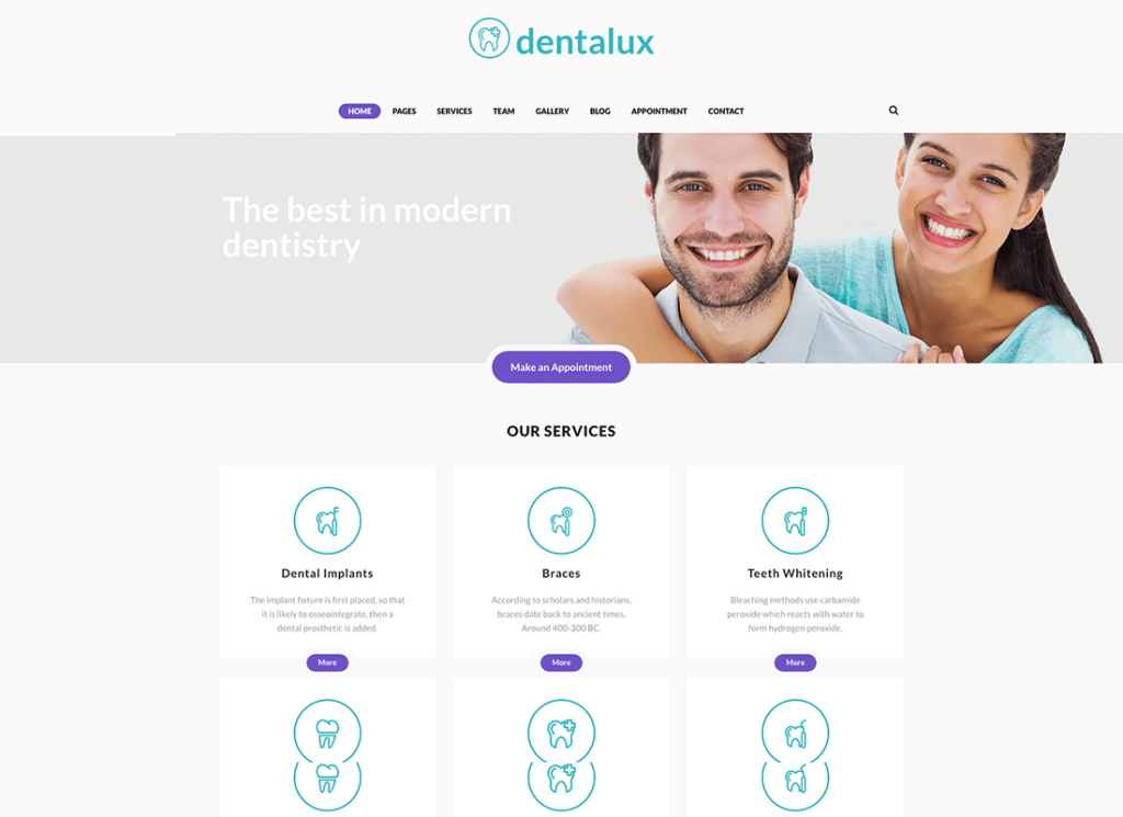 Dentalux - ธีม WordPress การแพทย์และการดูแลสุขภาพของทันตแพทย์