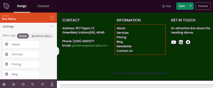 将自定义导航菜单添加到网站页脚模板 Adding a custom navigation menu to a website footer template