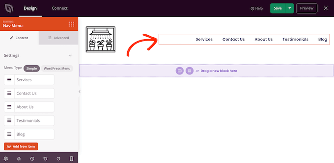 将导航菜单添加到自定义页面设计 Adding a navigation menu to a custom page design