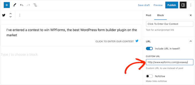 将自定义链接添加到社交媒体块 Adding a custom link to a social media block