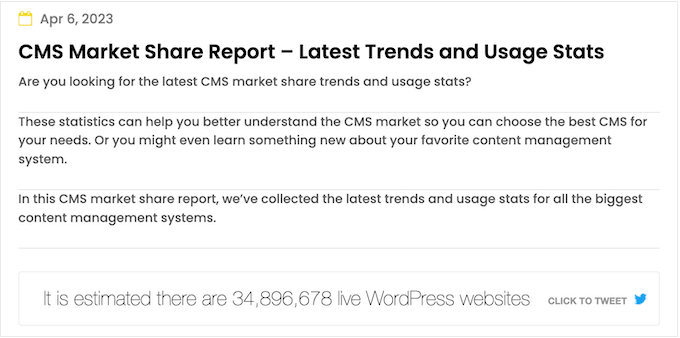 WordPress 中点击推文框的示例 An example of a click to tweet box in WordPress