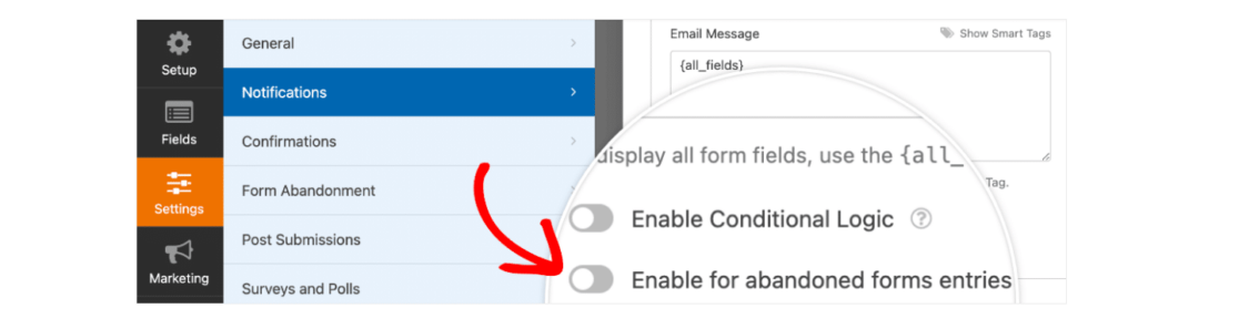 Enabling the form abandonment addon