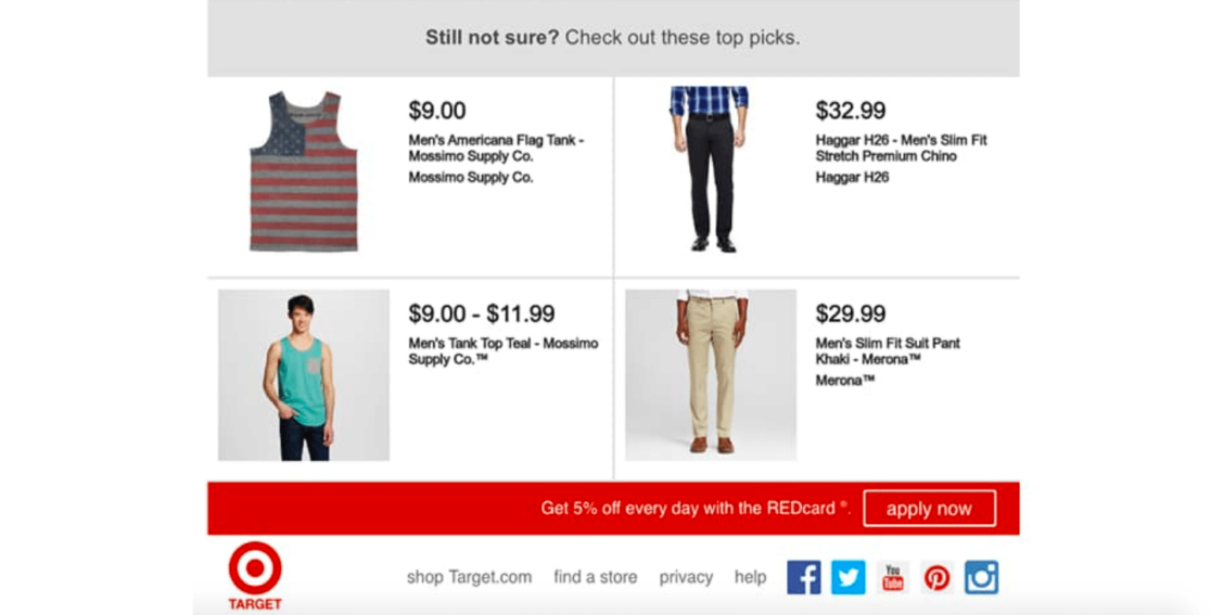 Target cart abandon email and CTA button