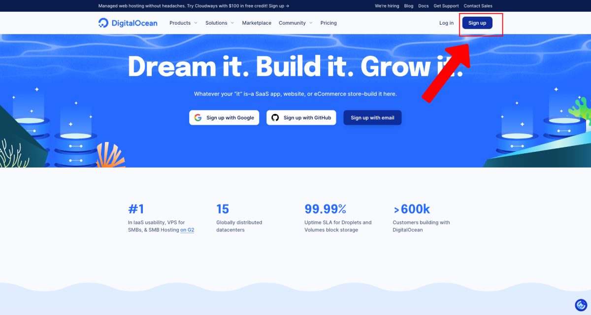 zarejestruj się w DigitalOcean