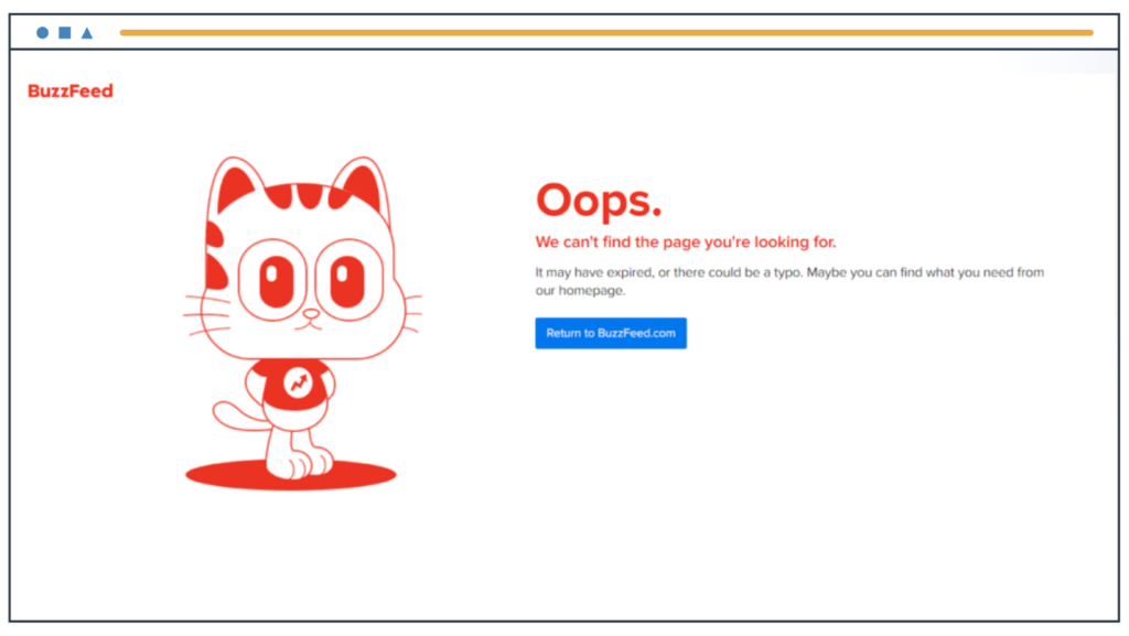 BuzzFeed'in marka renkleri beyaz ve kırmızı olan 404 hata sayfası