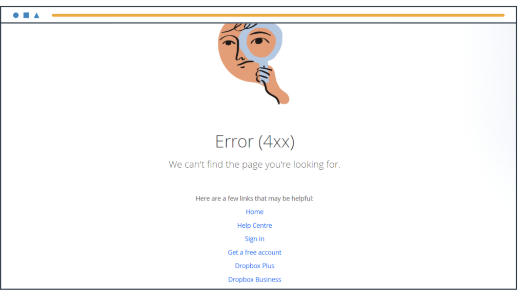 Dropbox için 404 hata sayfası örneği