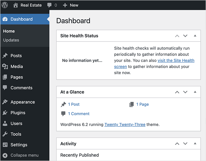 WordPressdashboard SeedProd WordPress admin area dashboard