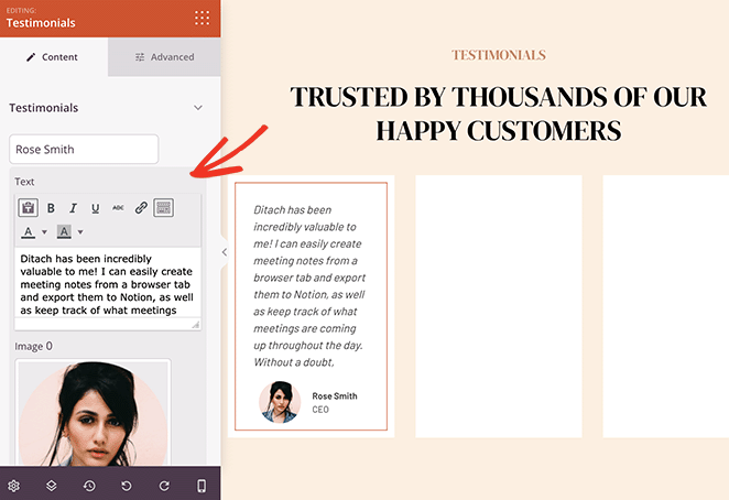 pengaturan blokir testimonial SeedProd SeedProd testimonial block settings
