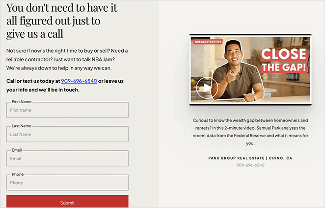 halaman kontak situs web realestate SeedProd real estate website contact page example