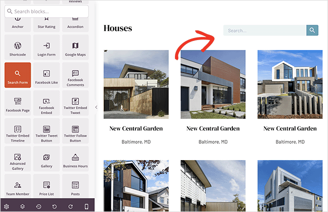 realestatelistingssearchbox SeedProd add a search box to property listings page