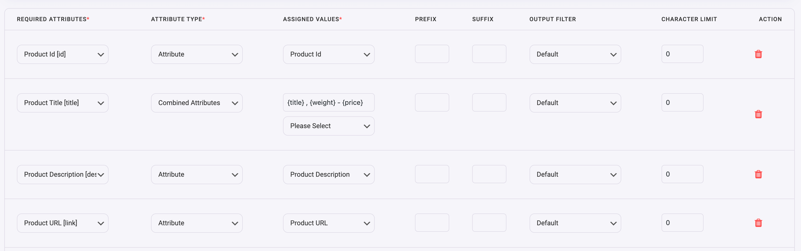 带有分隔符的组合属性值(产品标题)