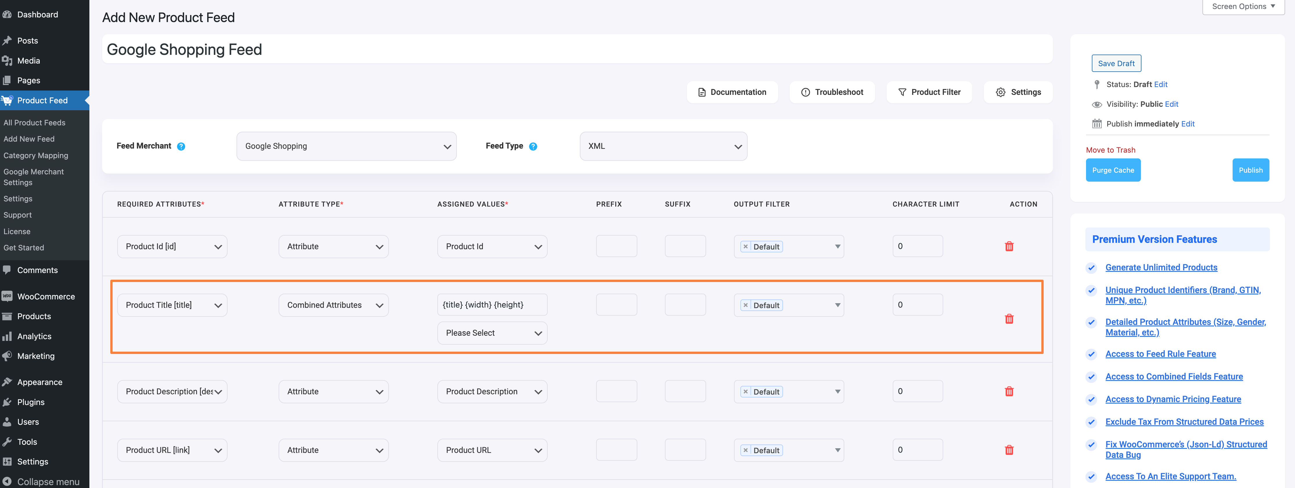 产品 Feed Manager 组合属性值(产品标题)