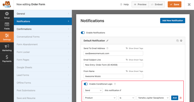 Logika Bersyarat WPForms untuk Mengirim Pemberitahuan WPForms Conditional Logic for Sending Notifications