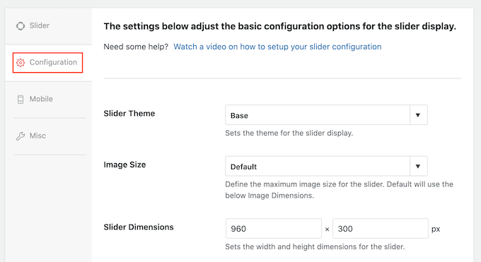 Mengonfigurasi penggeser gambar dan video WordPress Configuring a WordPress image and video slider