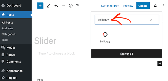 Menambahkan penggeser ke situs web WordPress menggunakan blok Adding a slider to a WordPress website using a block