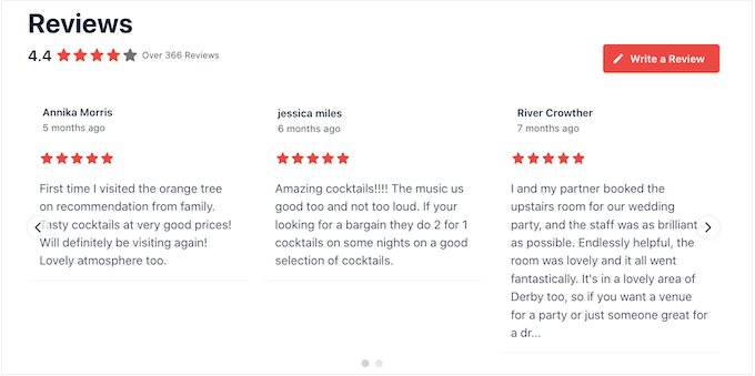 Contoh review Google di slider An example of Google reviews in a slider