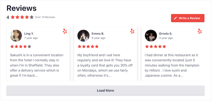 Penggeser ulasan Yelp Yelp reviews slider