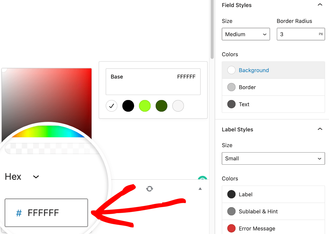 Enter hex value