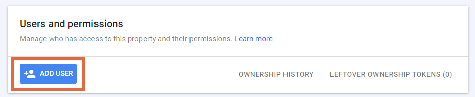 Munculan pengguna dan izin di Google Search Console