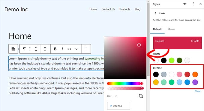 リンクの色にカラー ピッカーを使用する Use the color picker for link color
