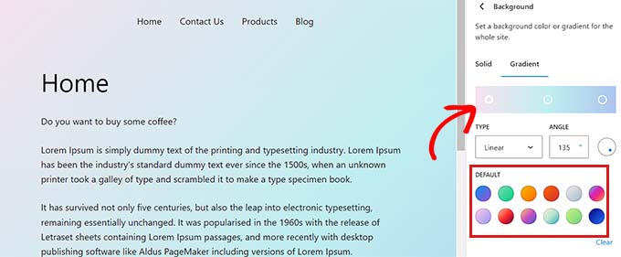 グラデーションの背景色を作成する Create a gradient background color