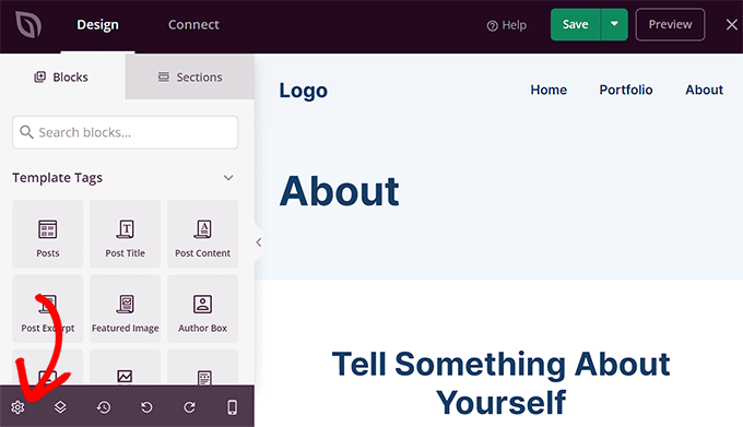 歯車アイコンをクリックしてグローバル CSS ページを開きます Click the gear icon to open up the Global CSS page